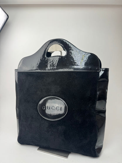 Sac fourre-tout vintage en cuir verni suédé Gucci noir