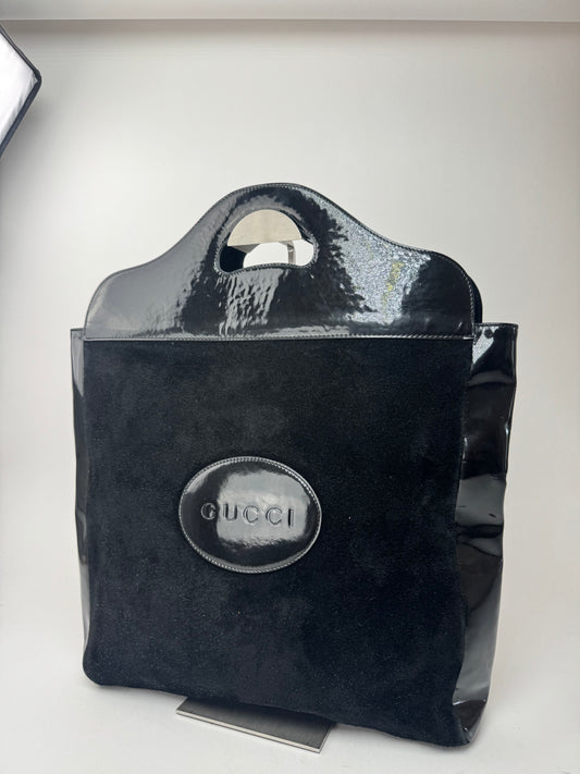 Sac fourre-tout vintage en cuir verni suédé Gucci noir