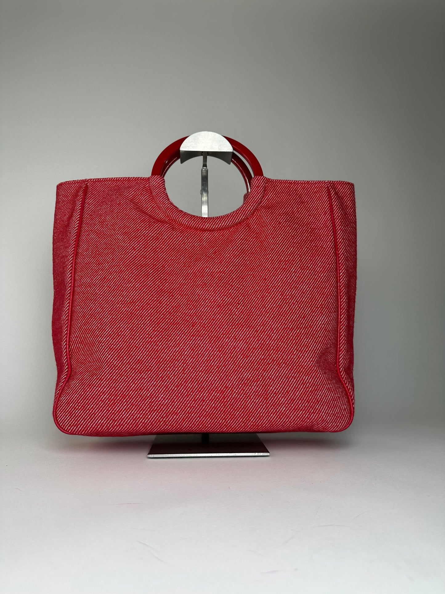 Vintage Courreges Denim Tote Bag Red