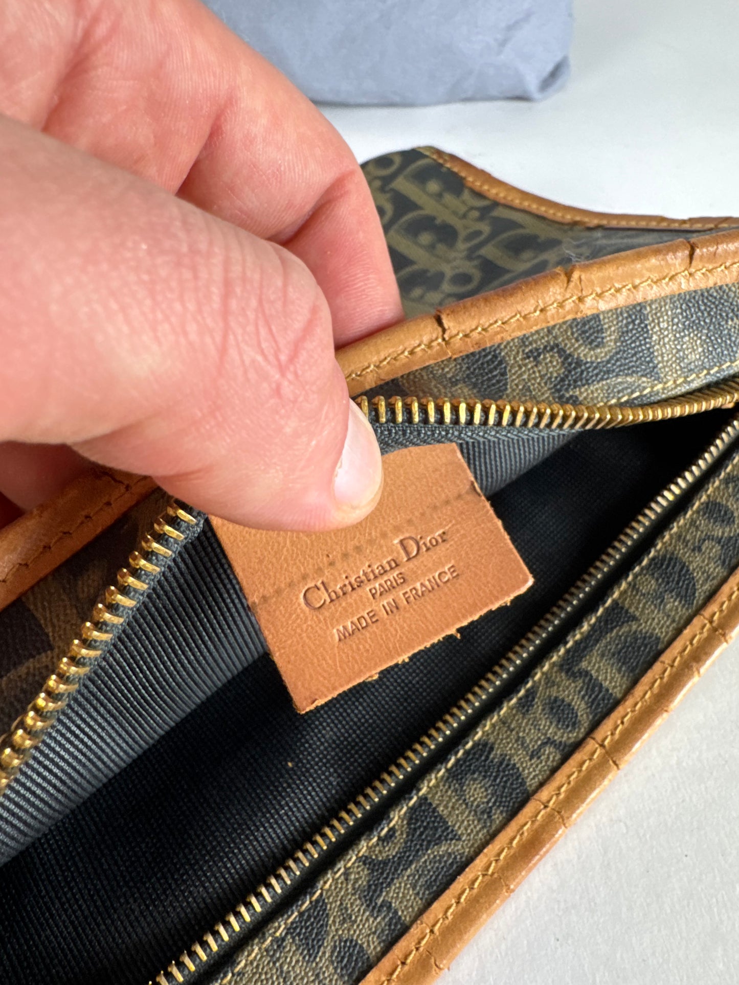 Vintage Dior Oblique Monogram Clutch Black camel