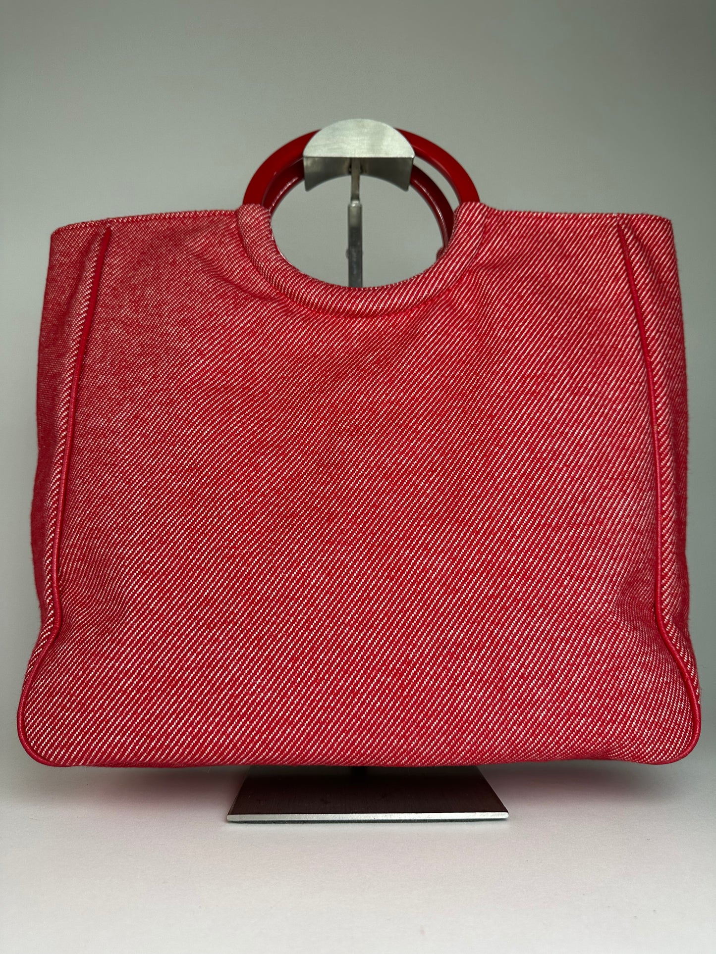Vintage Courreges Denim Tote Bag Red