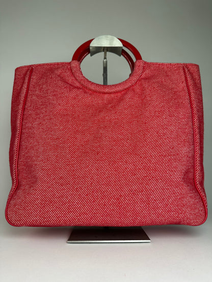 Vintage Courreges Denim Tote Bag Red
