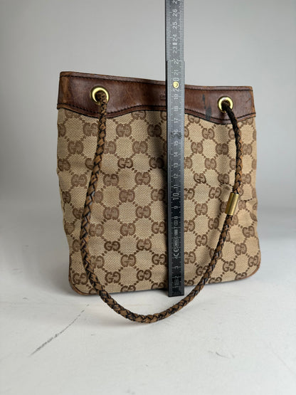 Vintage Gucci Monogram Bucket Bag Beige Brown