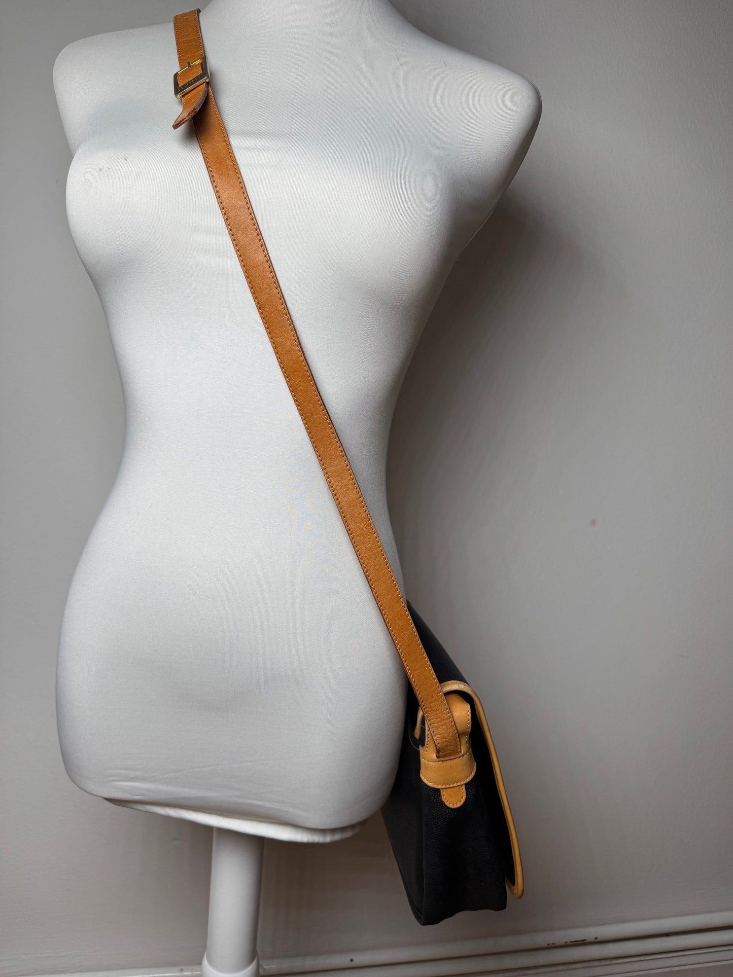 Vintage Courreges Leather Shoulder Crossbody bag Black Brown
