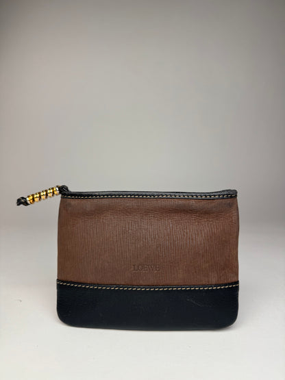 Vintage Loewe Madrid Leather Suede Card Holder Purse black Brown