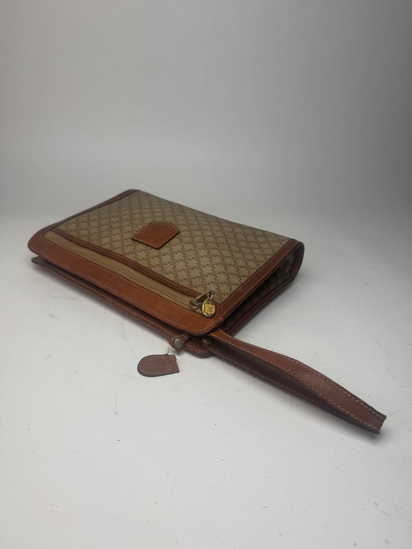 Vintage Celine Paris Leather Clutch beige brown