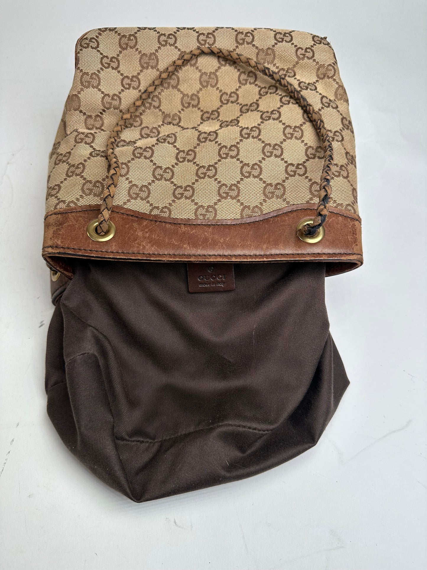 Vintage Gucci Monogram Bucket Bag Beige Brown