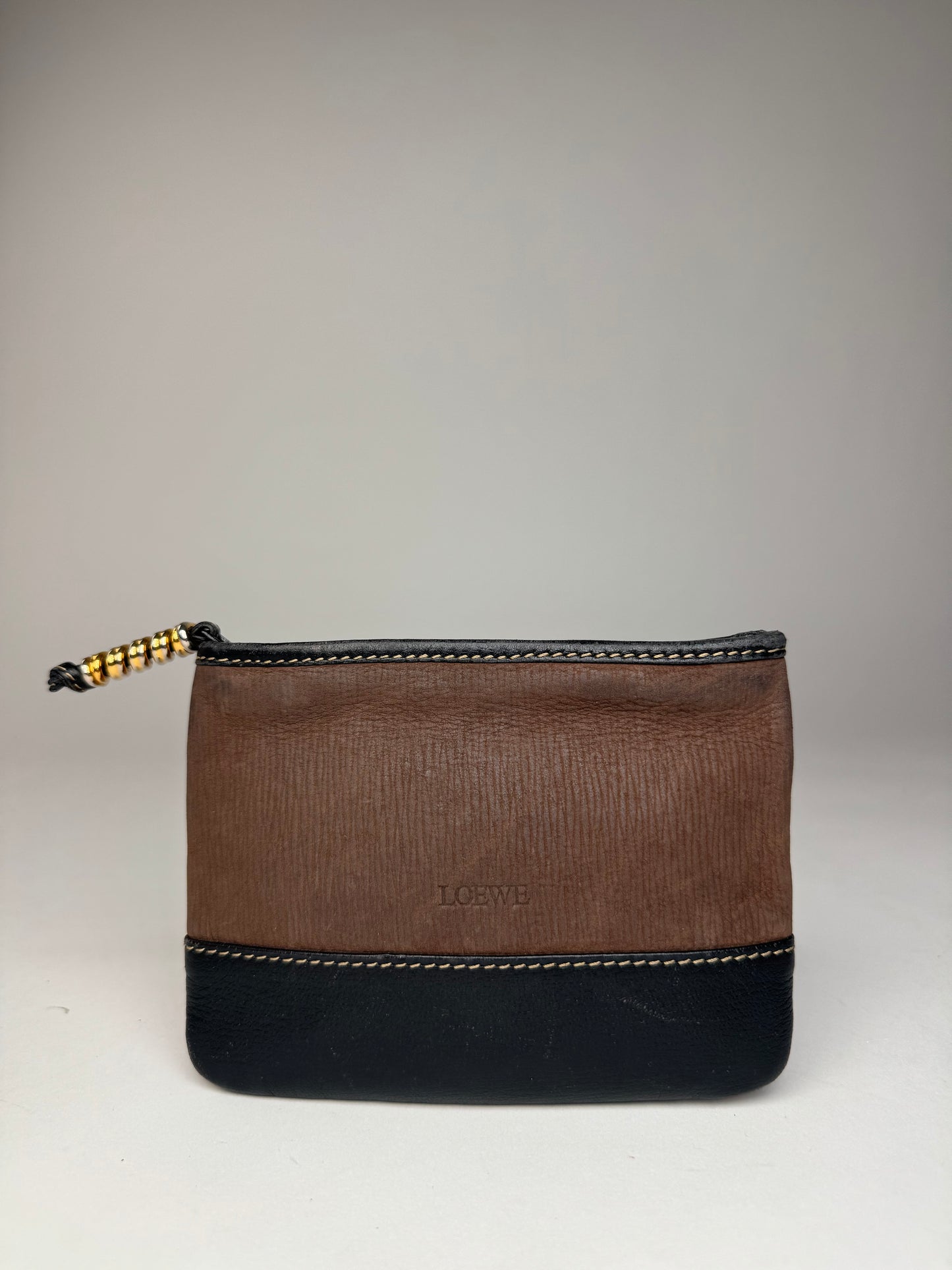 Vintage Loewe Madrid Leather Suede Card Holder Purse black Brown