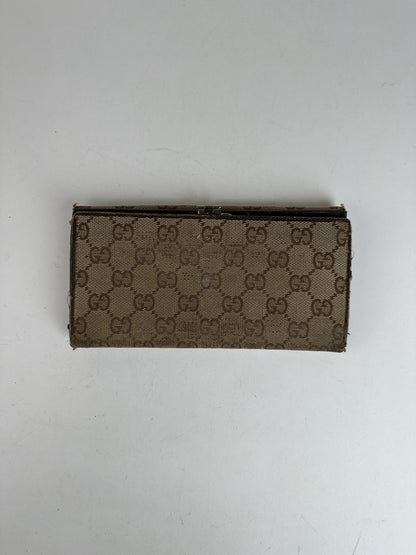 Vintage Gucci Monogramm Leather Wallet Beige
