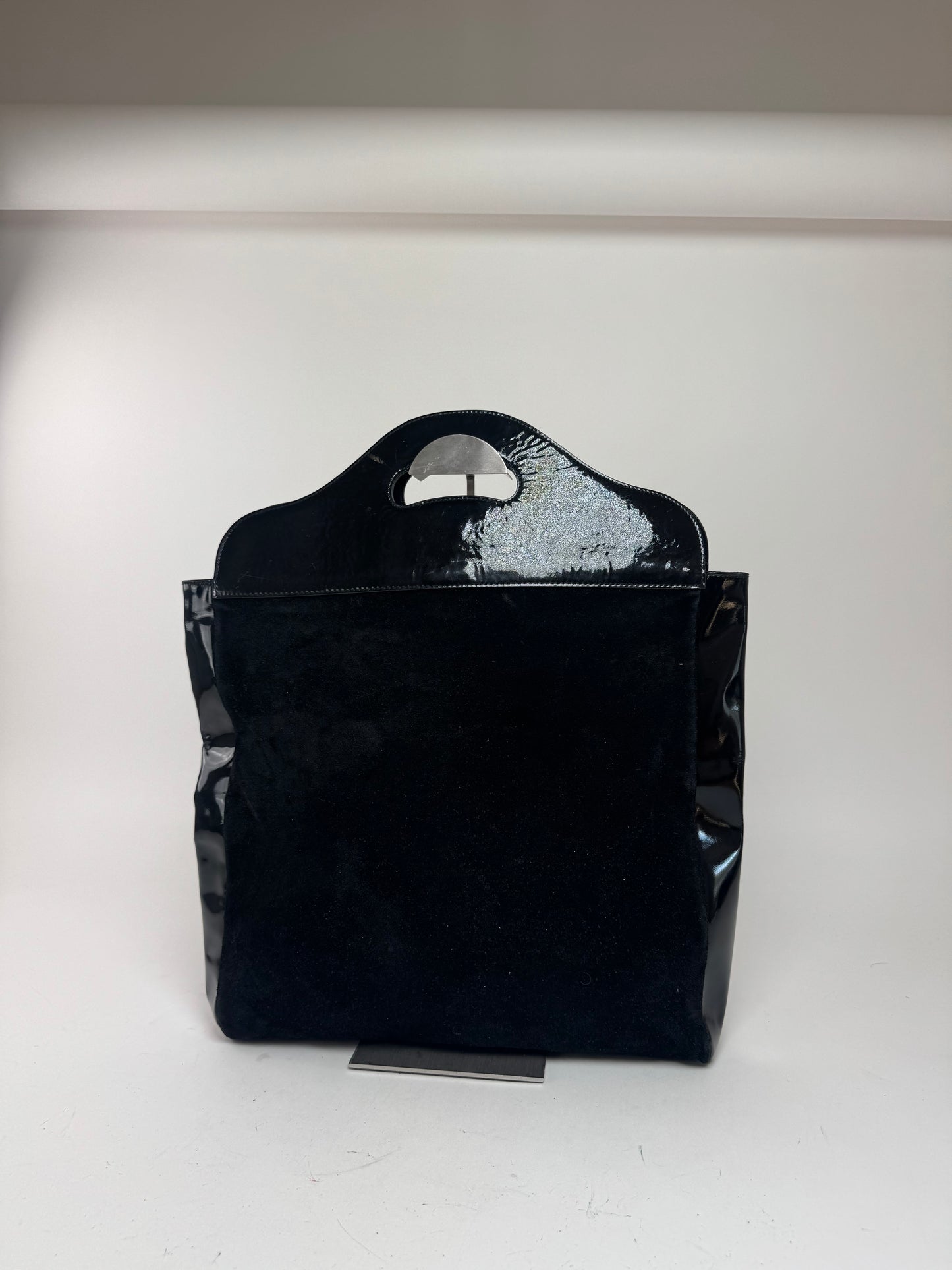 Sac fourre-tout vintage en cuir verni suédé Gucci noir