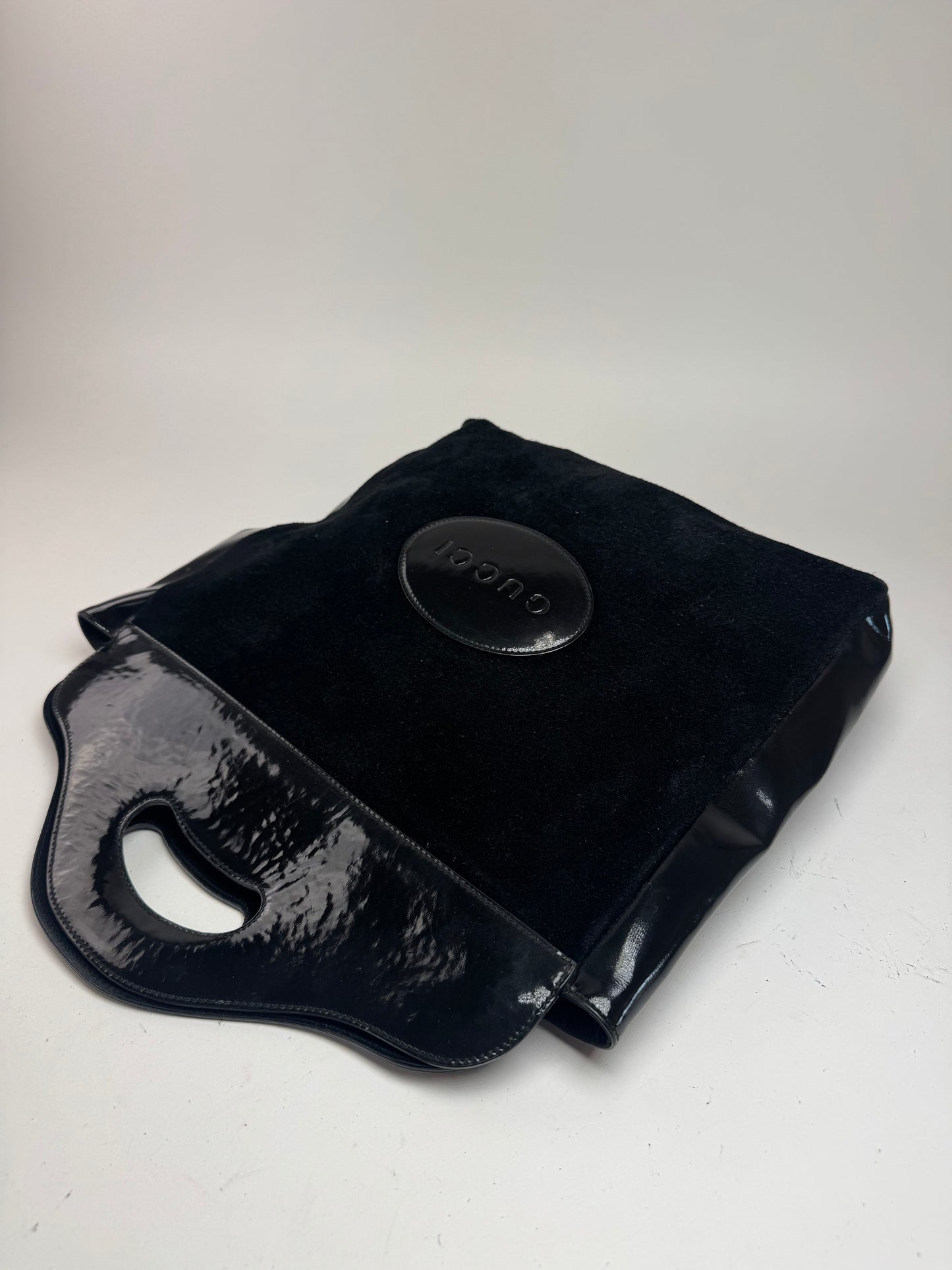 Sac fourre-tout vintage en cuir verni suédé Gucci noir