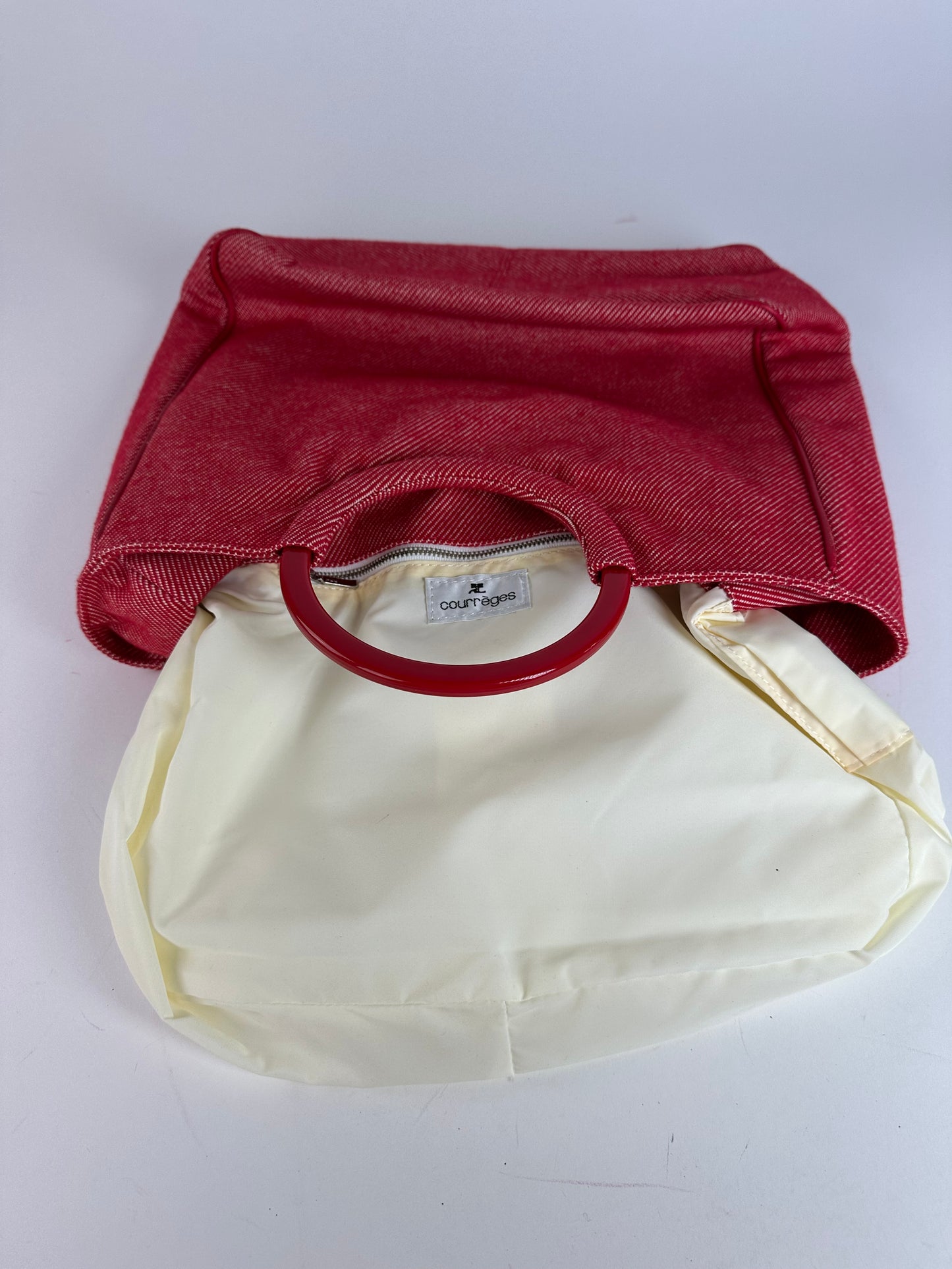 Vintage Courreges Denim Tote Bag Red