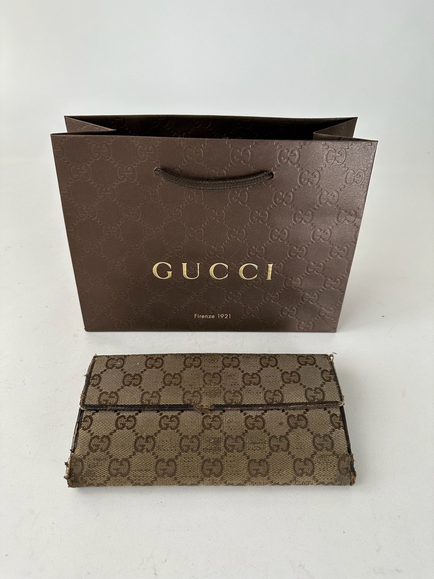 Vintage Gucci Monogramm Leather Wallet Beige