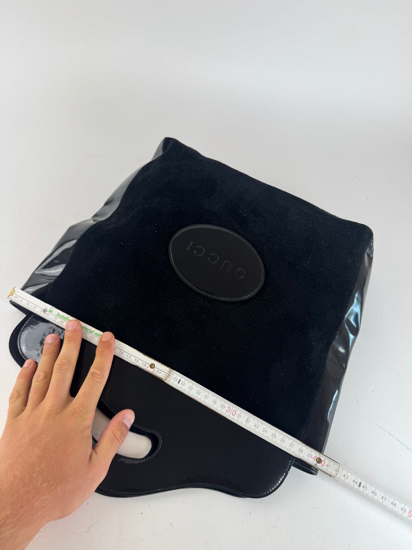 Sac fourre-tout vintage en cuir verni suédé Gucci noir