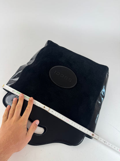 Sac fourre-tout vintage en cuir verni suédé Gucci noir