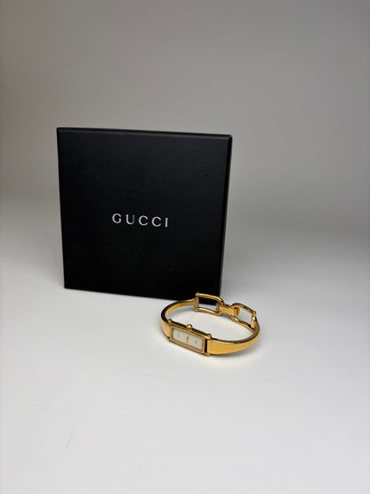 Vintage Gucci Logo Enamel Bracelet Watch Gold