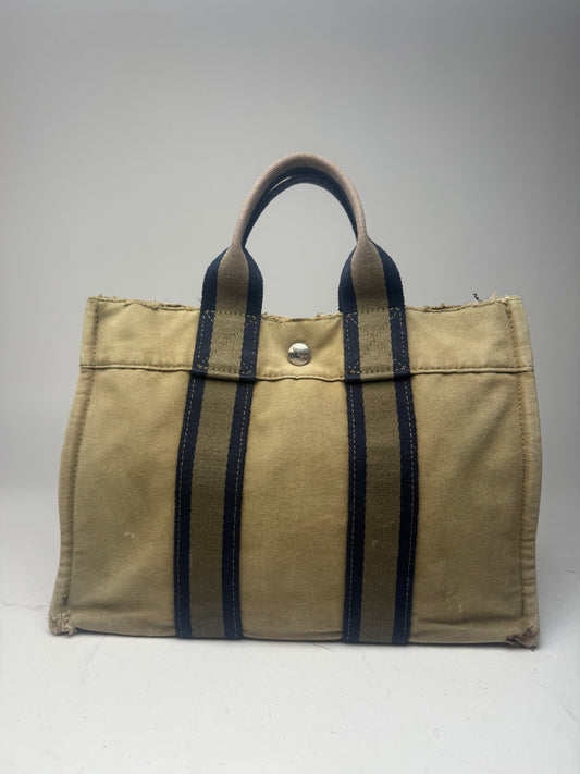 Vintage Hermes Mini Tote Bag green navy