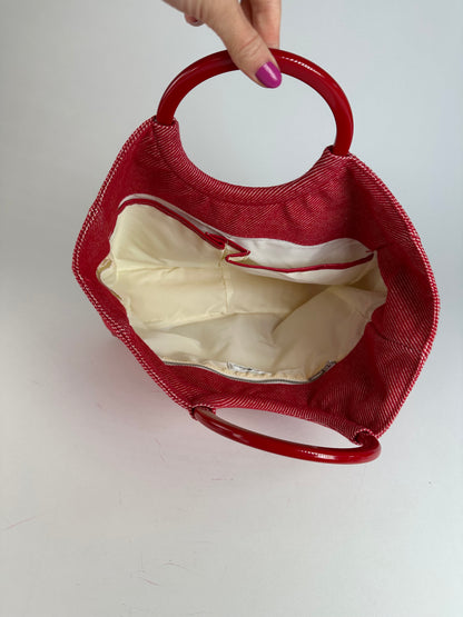 Vintage Courreges Denim Tote Bag Red
