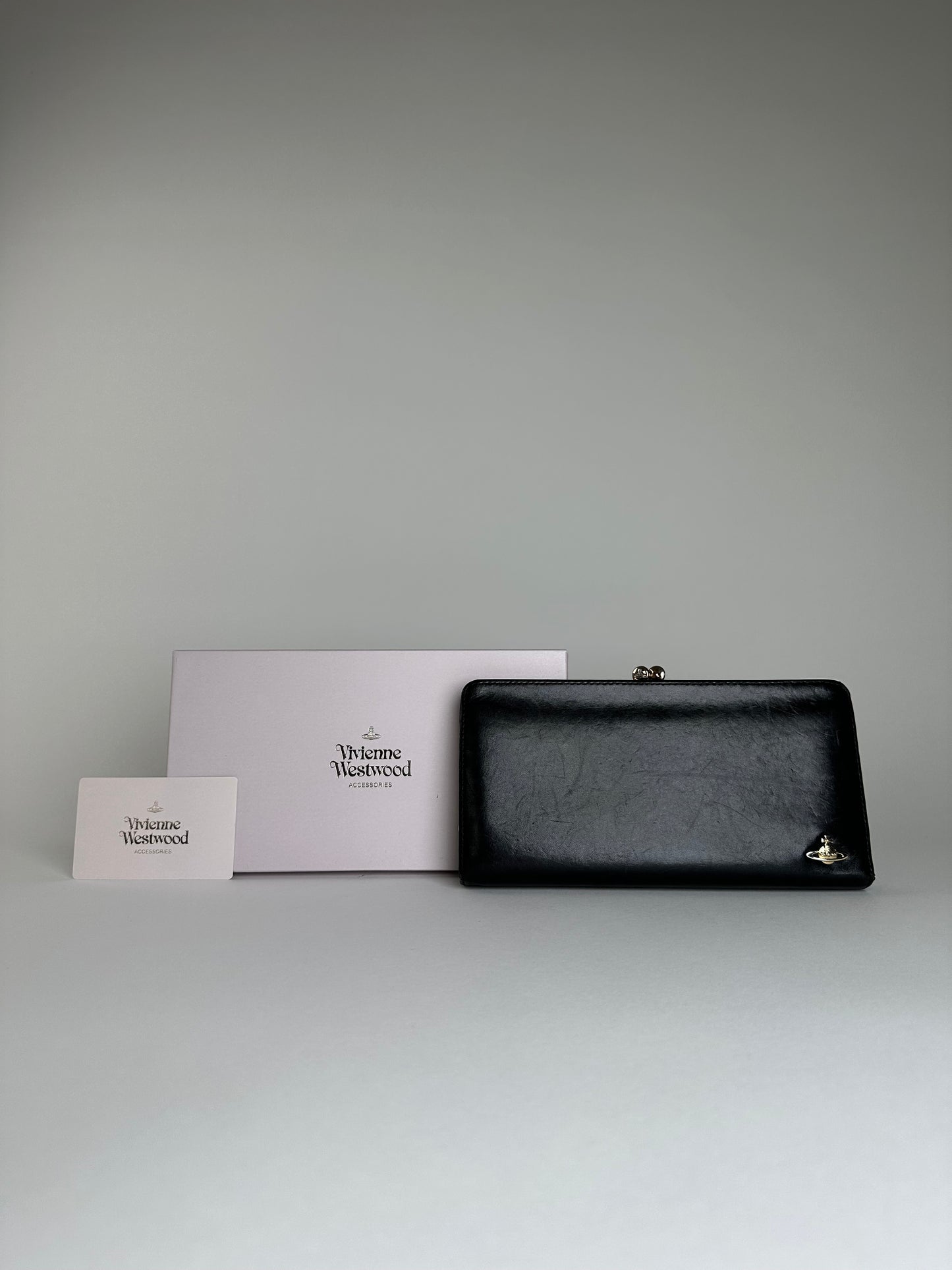 Vintage Vivienne Westwood Leather Wallet Black Silver