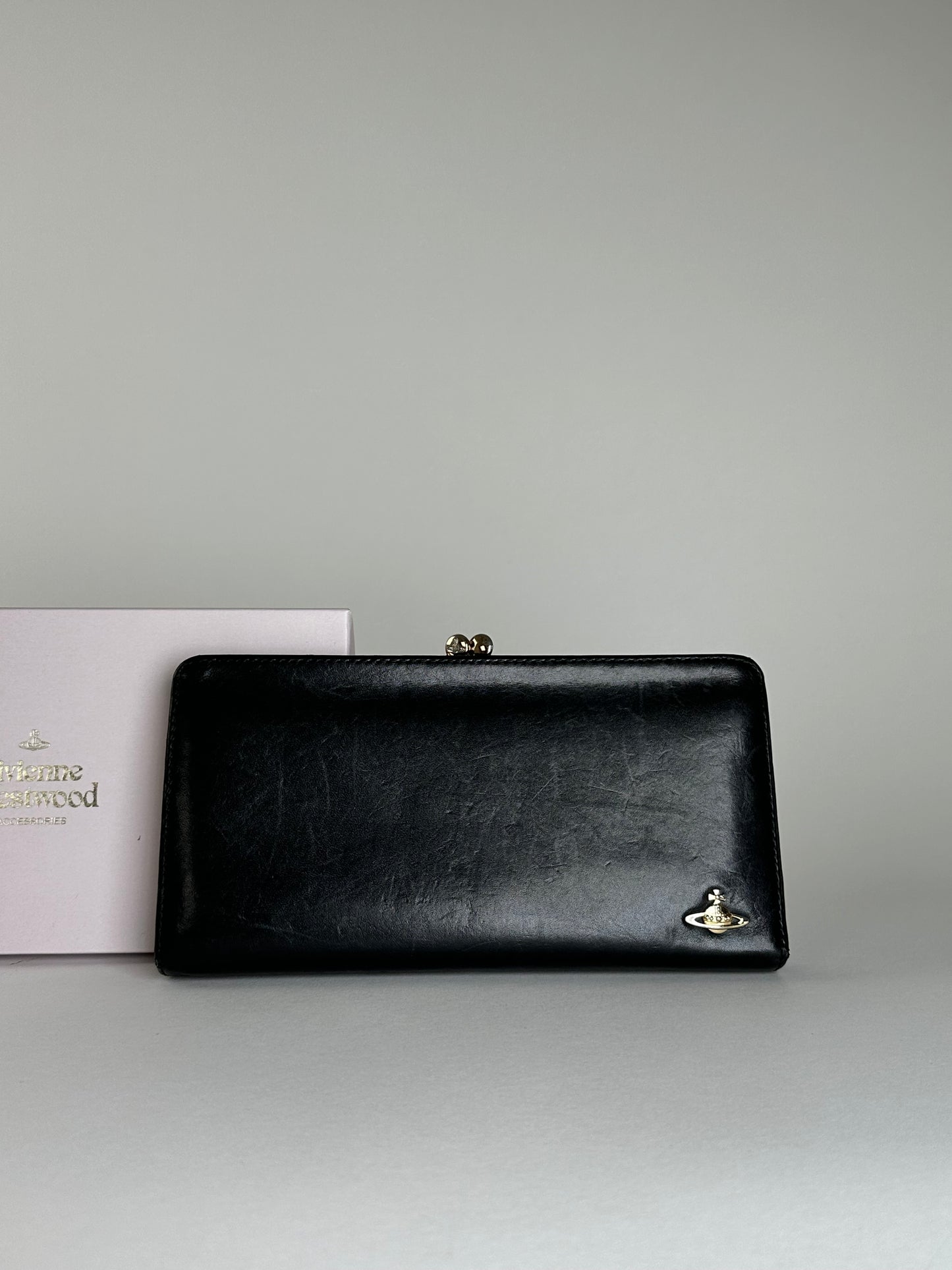 Vintage Vivienne Westwood Leather Wallet Black Silver