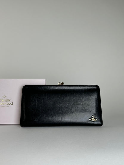 Vintage Vivienne Westwood Leather Wallet Black Silver