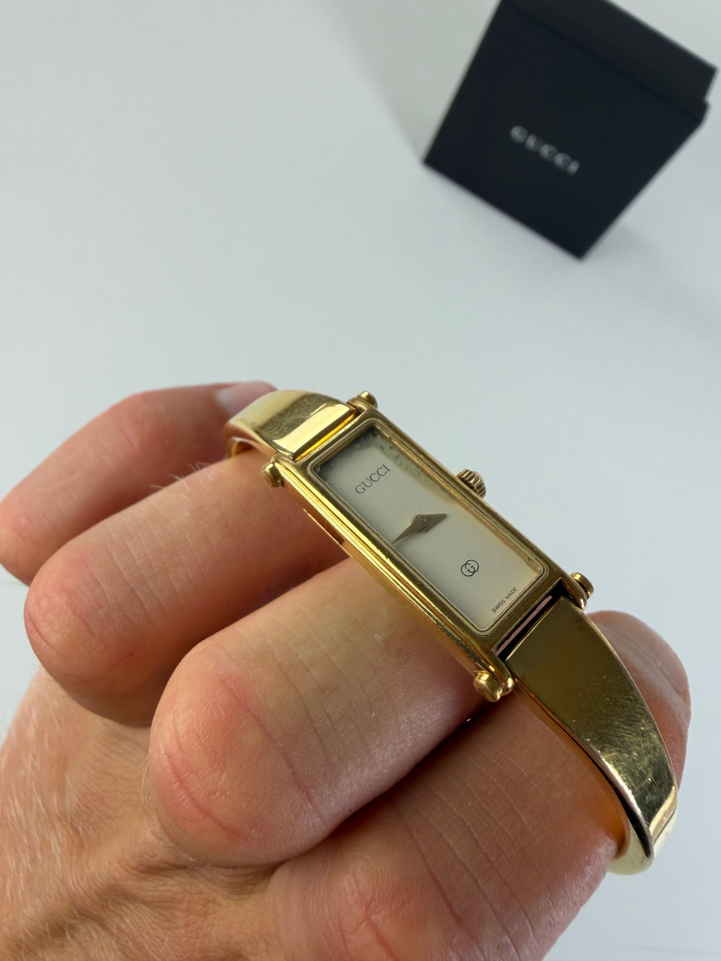 Vintage Gucci Logo Enamel Bracelet Watch Gold