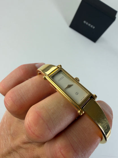 Vintage Gucci Logo Enamel Bracelet Watch Gold