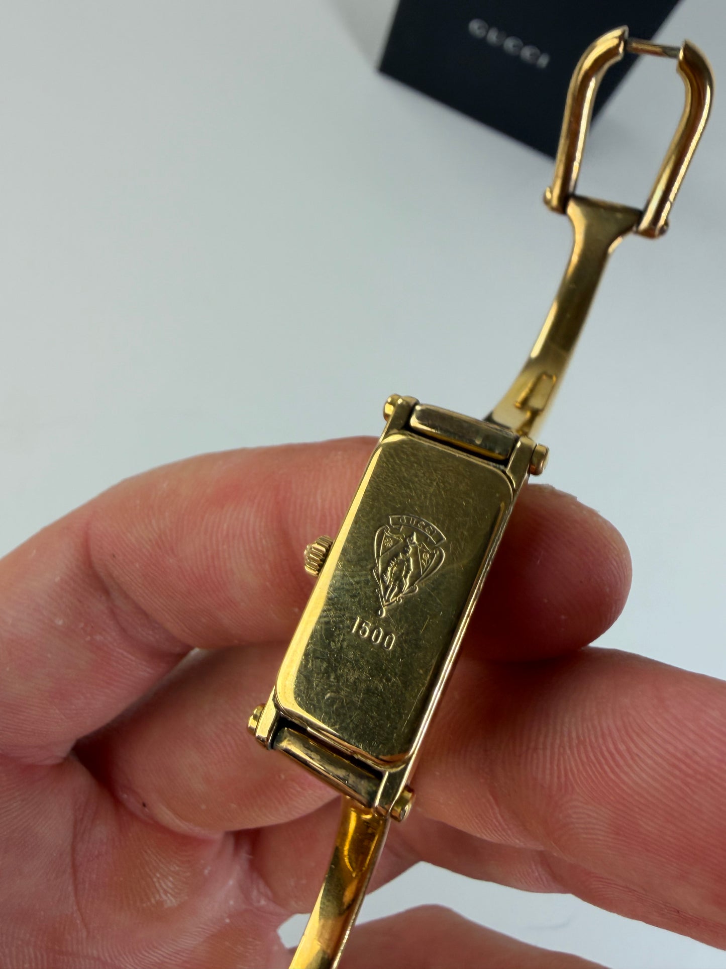 Vintage Gucci Logo Enamel Bracelet Watch Gold