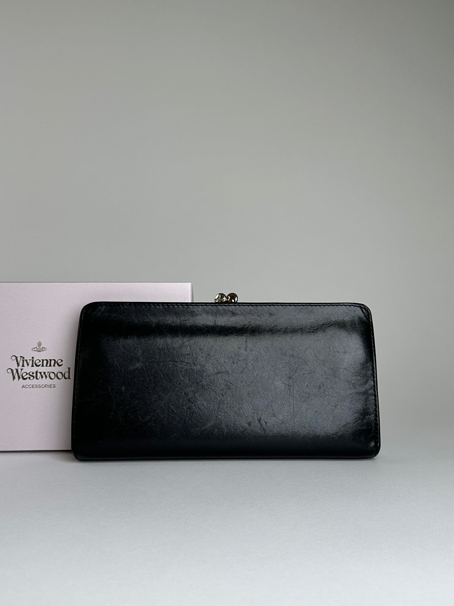 Vintage Vivienne Westwood Leather Wallet Black Silver