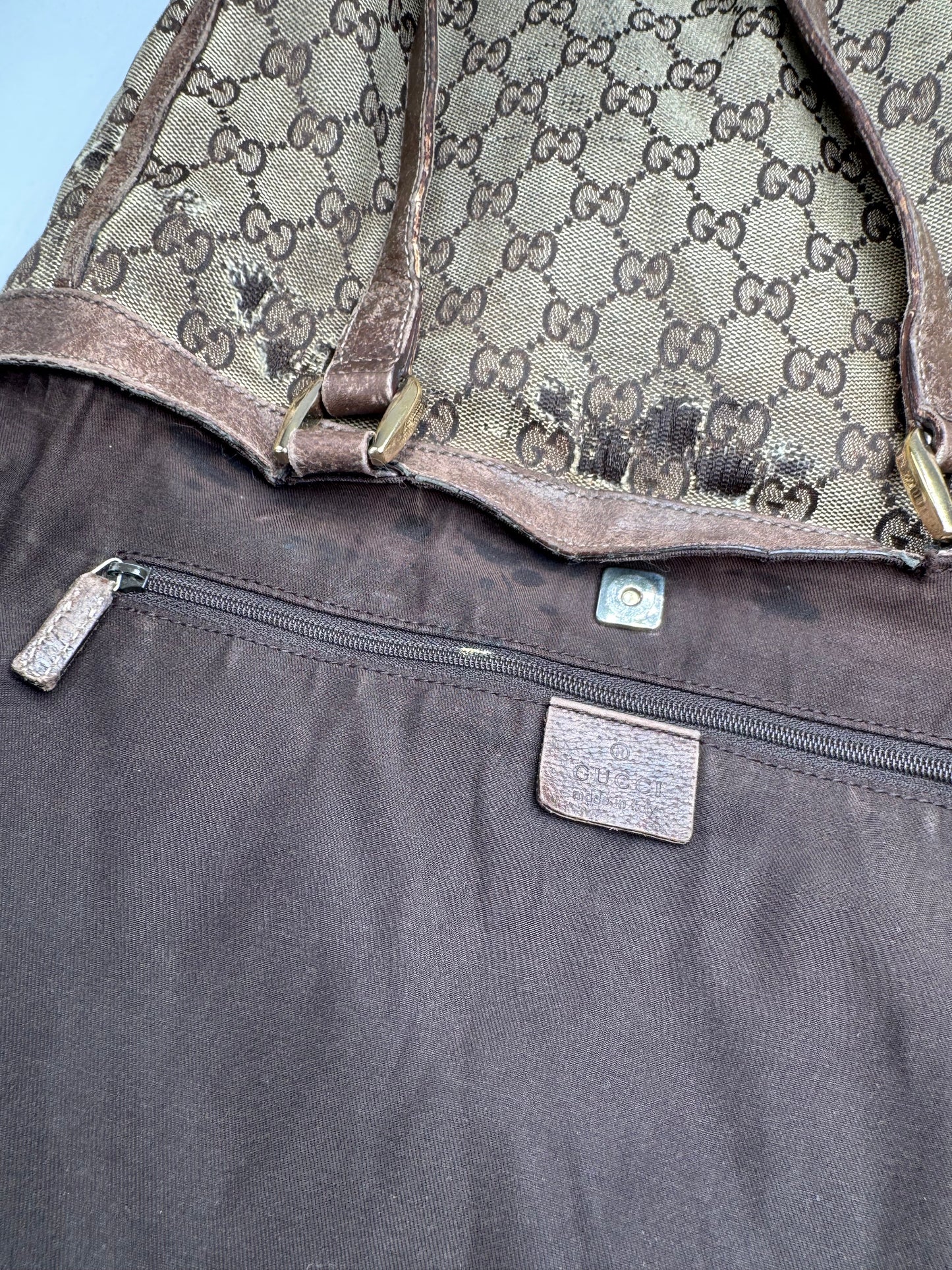 Vintage Gucci Monogram Handbag Beige Brown