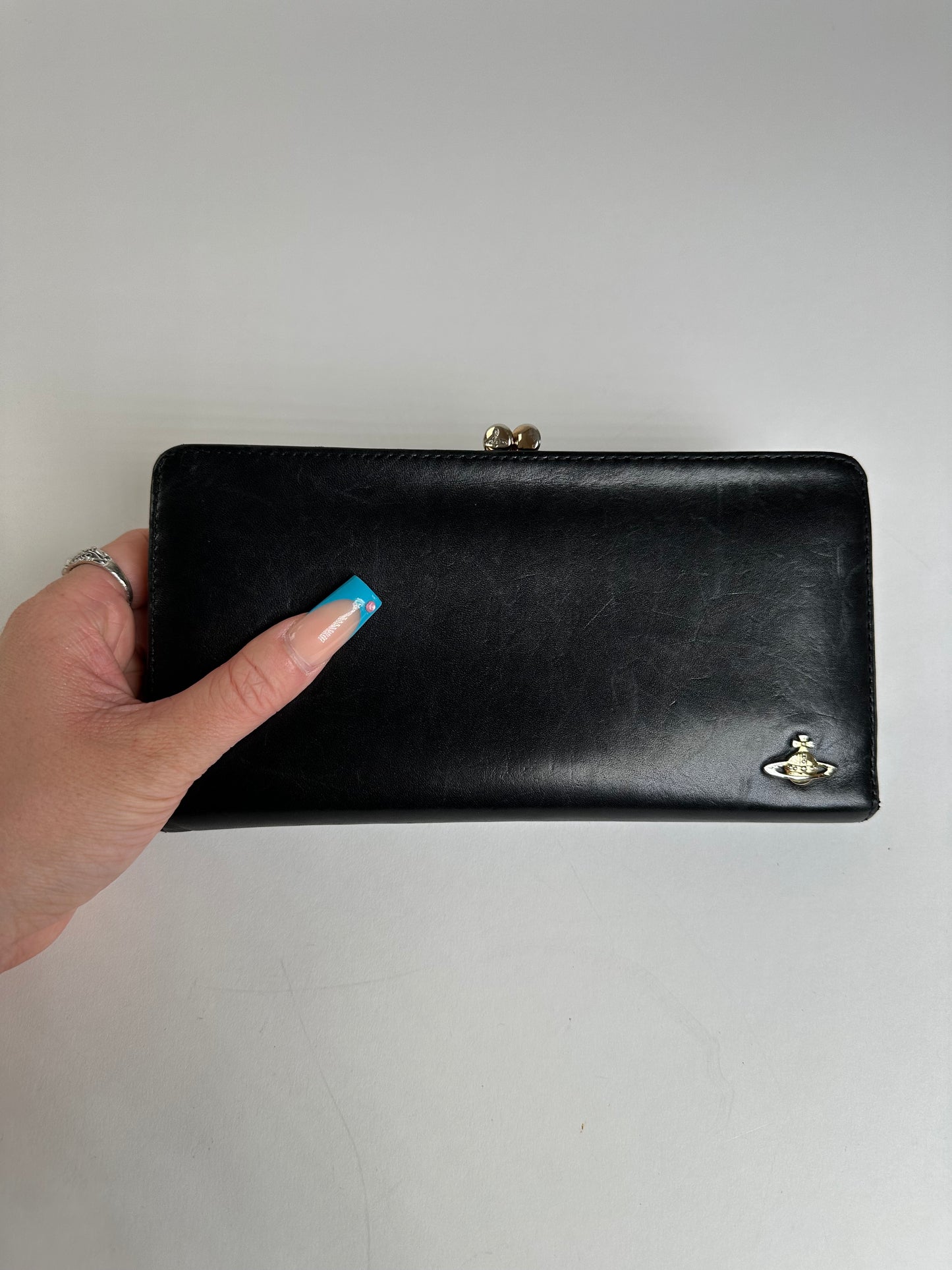 Vintage Vivienne Westwood Leather Wallet Black Silver
