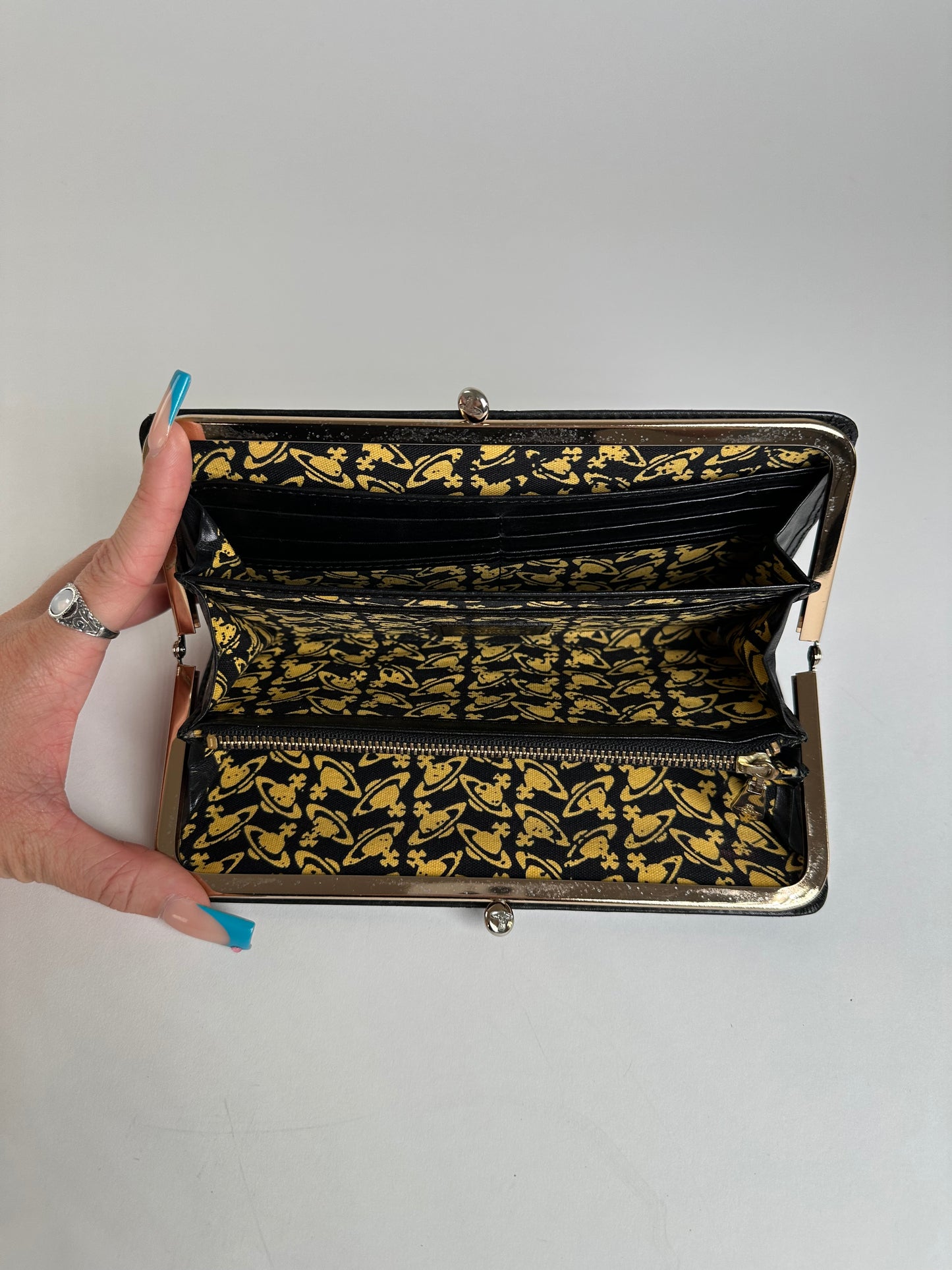 Vintage Vivienne Westwood Leather Wallet Black Silver