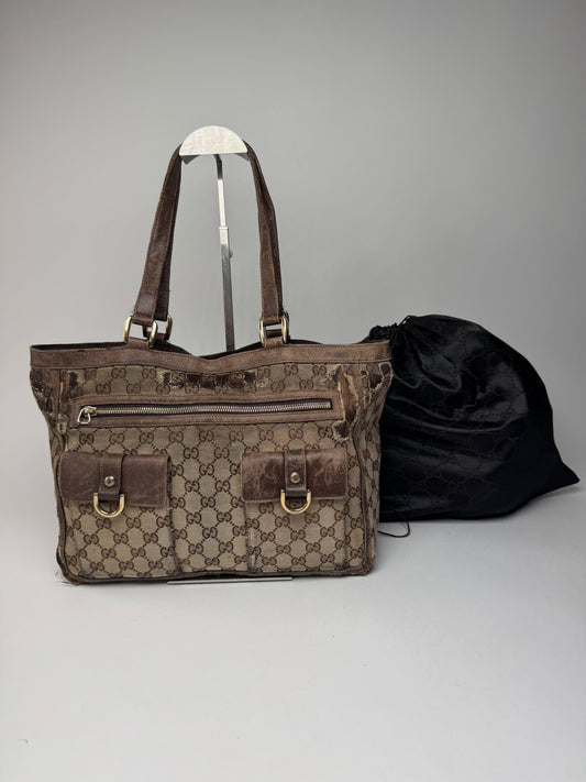 Vintage Gucci Monogram Handbag Beige Brown