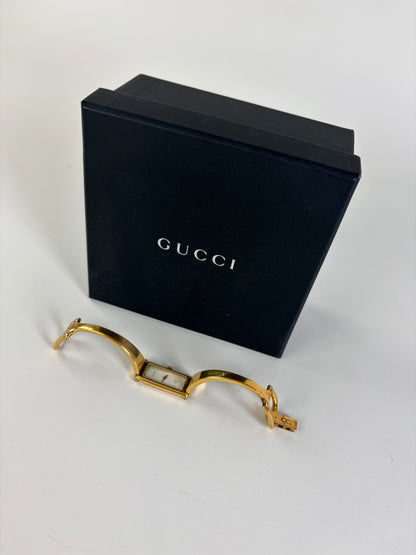 Vintage Gucci Logo Enamel Bracelet Watch Gold