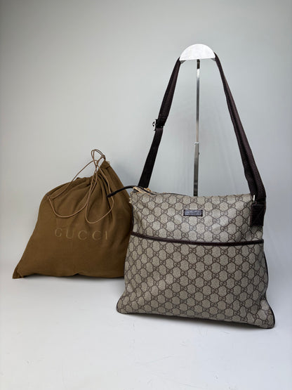 Vintage Gucci GG Supreme Shoulder Bag Beige Brown