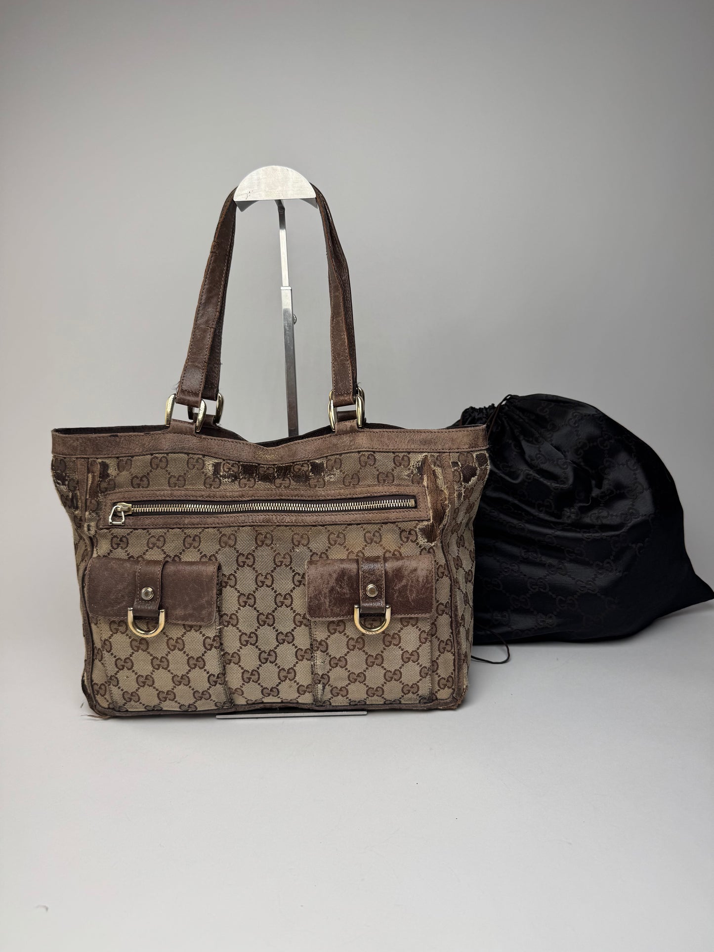 Vintage Gucci Monogram Handbag Beige Brown