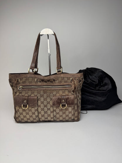 Vintage Gucci Monogram Handbag Beige Brown