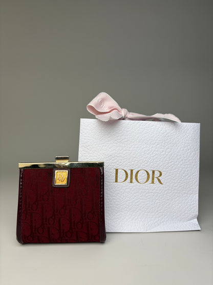 Vintage Dior Oblique Jacquard Coin Purse Burgundy Gold