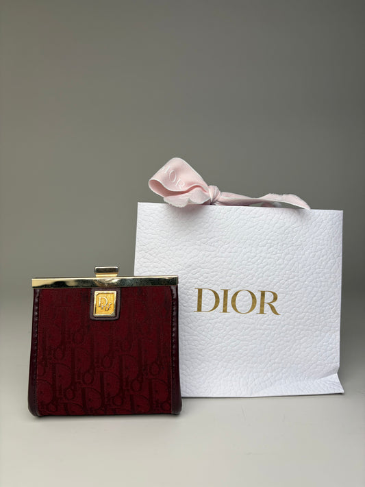 Vintage Dior Oblique Jacquard Coin Purse Burgundy Gold