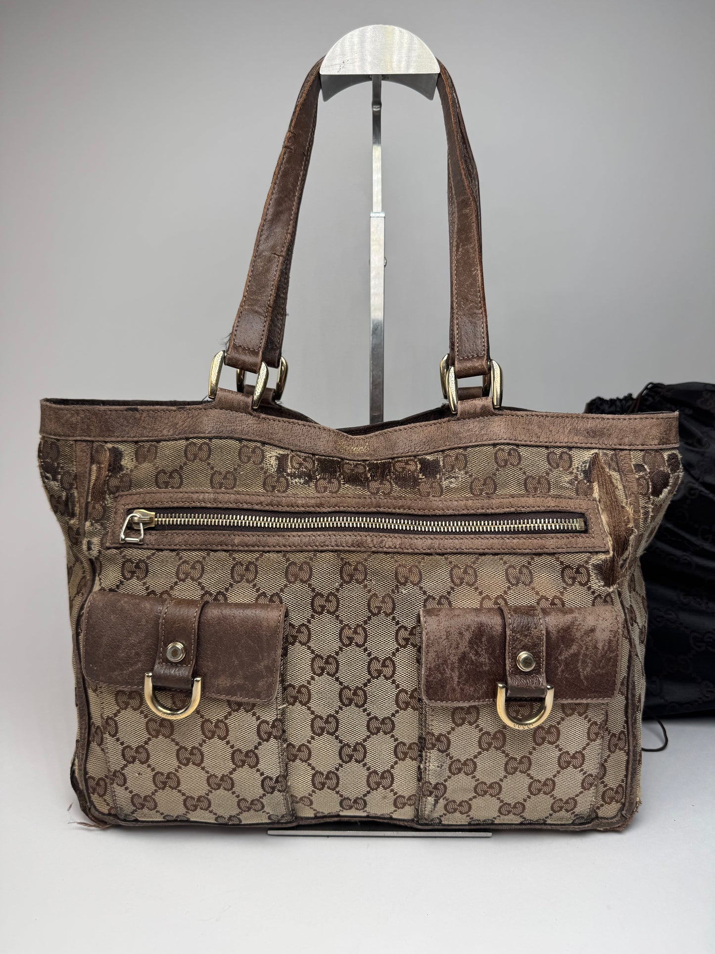 Vintage Gucci Monogram Handbag Beige Brown