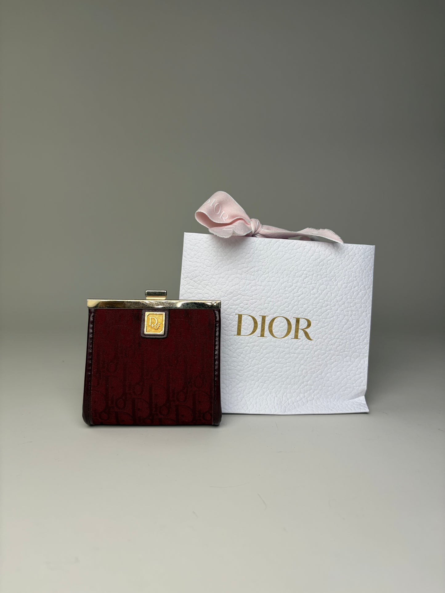 Vintage Dior Oblique Jacquard Coin Purse Burgundy Gold