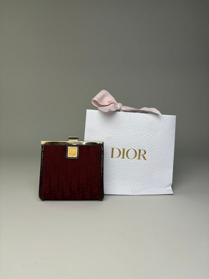Vintage Dior Oblique Jacquard Coin Purse Burgundy Gold