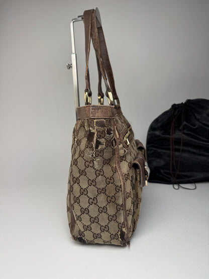 Vintage Gucci Monogram Handbag Beige Brown
