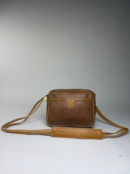 Vintage Loewe Pebbled Leather Flap Crossbody Bag Late 1970s Tan