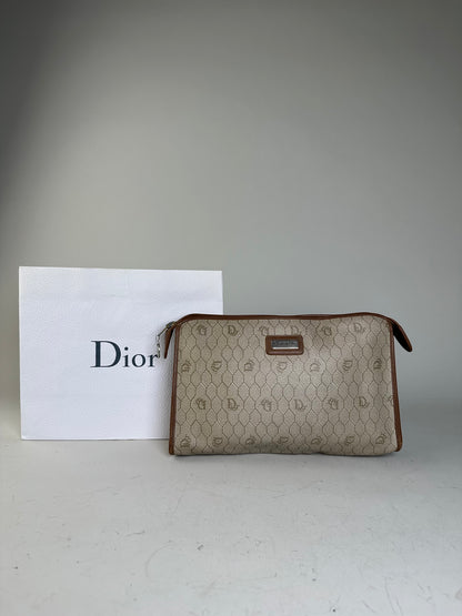 Vintage Dior Coated Canvas Cosmetic Case Beige Brown