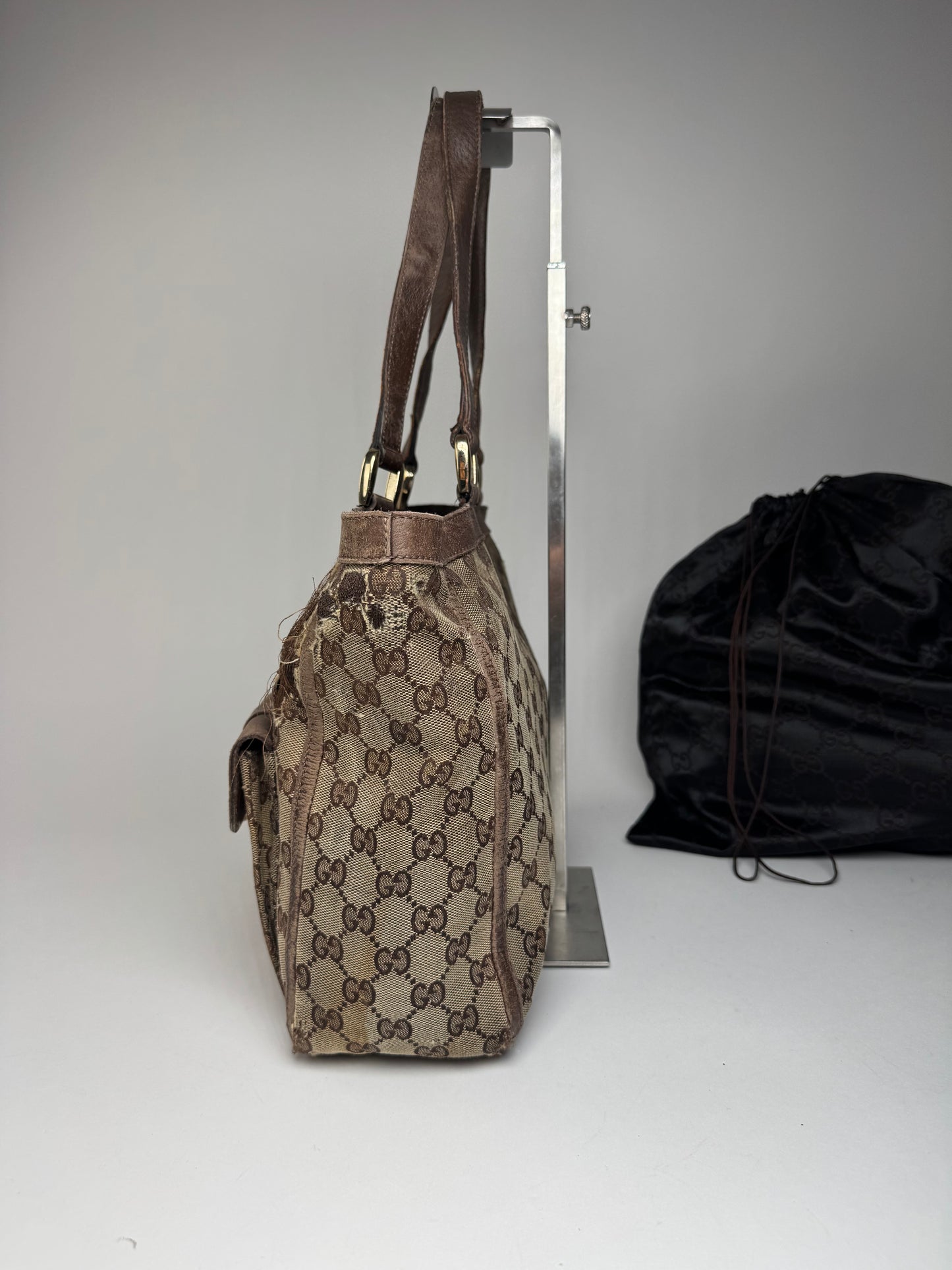 Vintage Gucci Monogram Handbag Beige Brown