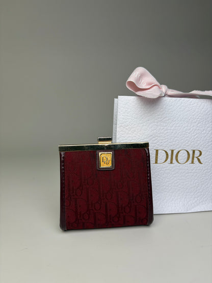 Vintage Dior Oblique Jacquard Coin Purse Burgundy Gold