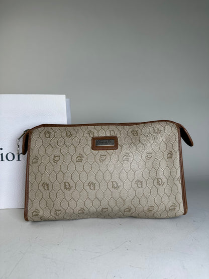Vintage Dior Coated Canvas Cosmetic Case Beige Brown
