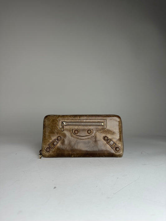 Vintage Balenciaga City Bag Design Leather Wallet Brown