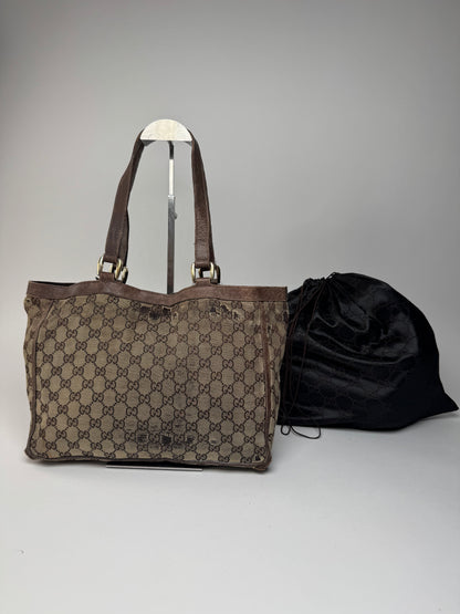 Vintage Gucci Monogram Handbag Beige Brown
